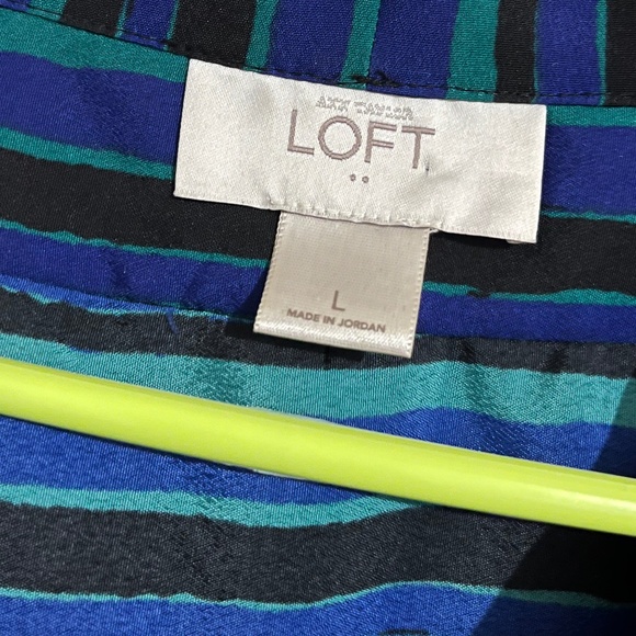 Loft Women’s Green Multi Stripes and Ruffles Sleeveless Summer Top Sz-L - Picture 4 of 5